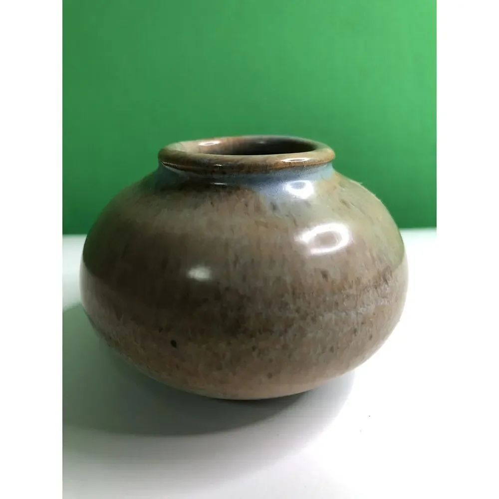 Vintage SHEARWATER Pottery Vase Jar Brown Blue Ocean Springs MS Mississippi